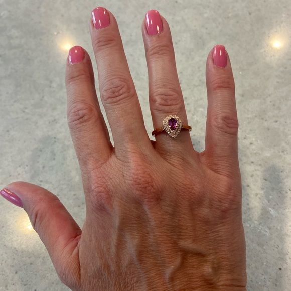 Pretty, solid 10k rose gold pink tourmaline and Diamond pear shape ring size 6.5 - Picture 3 of 5